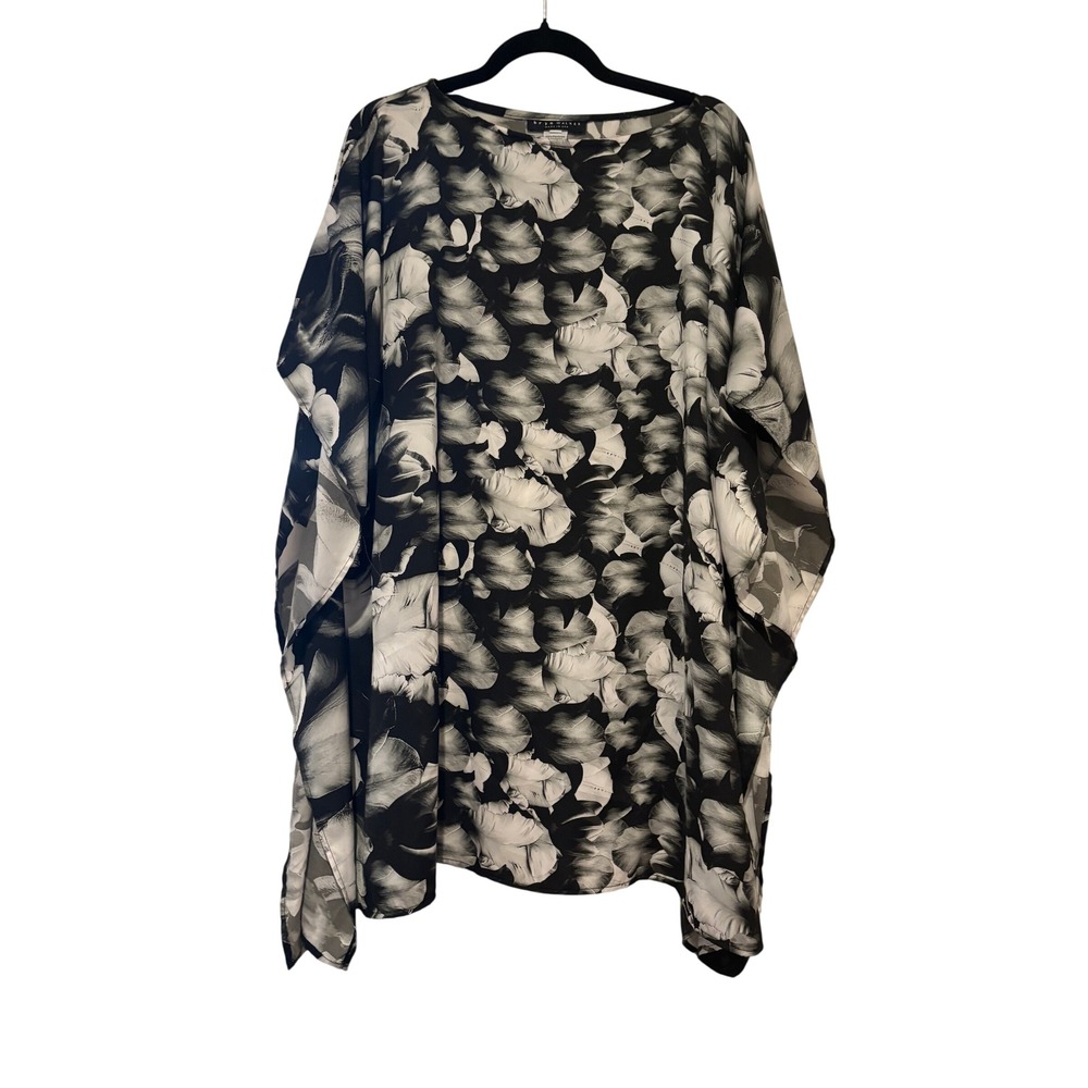 Bryn Walker oversized M black floral poncho short sleeve lagenlook blouse OO